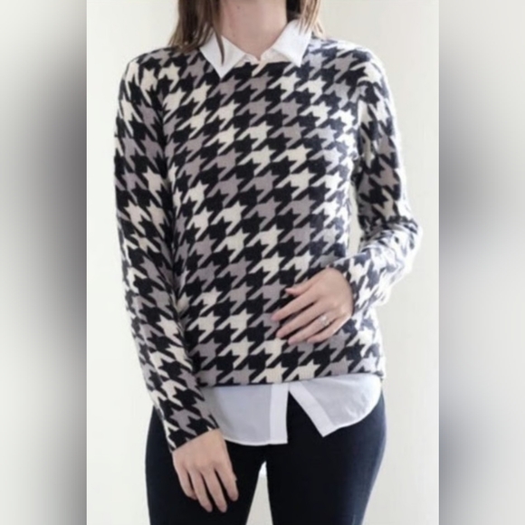 Equipment Femme Cashmere Houndstooth Pullover Sweater Black White Small